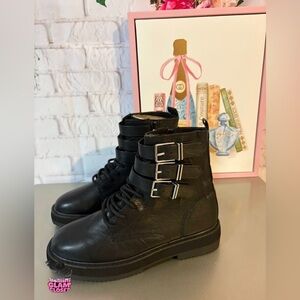 Black Leather Buckle Boots